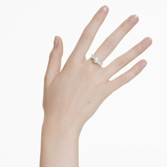 MATRIX COCKTAIL RING - PEARL, WHITE, RHODIUM
