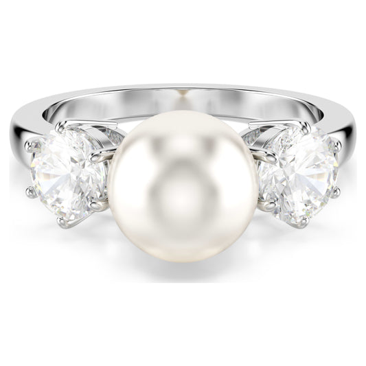 MATRIX COCKTAIL RING - PEARL, WHITE, RHODIUM