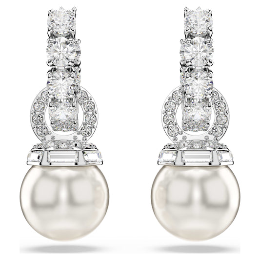 MATRIX DROP EARRINGS PEARL - WHITE, RHODIUM