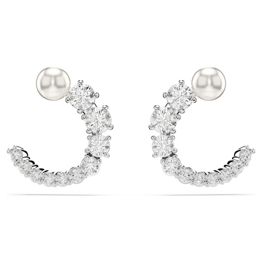 MATRIX HOOP EARRINGS PEARL - WHITE, RHODIUM