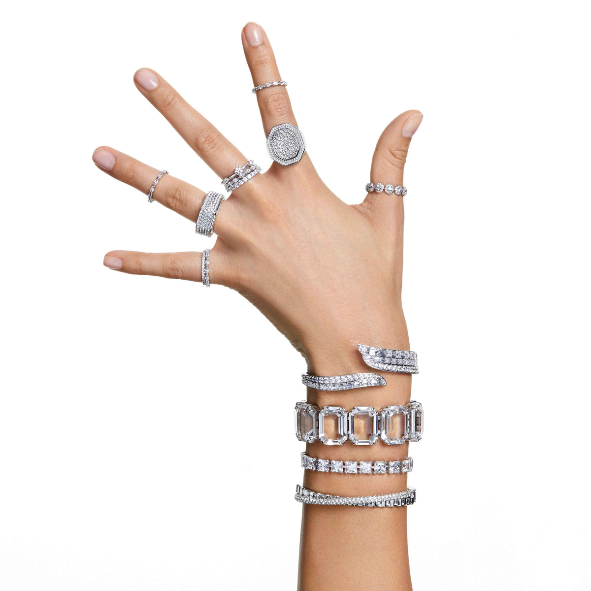 MILLENIA BRACELET SQUARE - WHITE, RHODIUM
