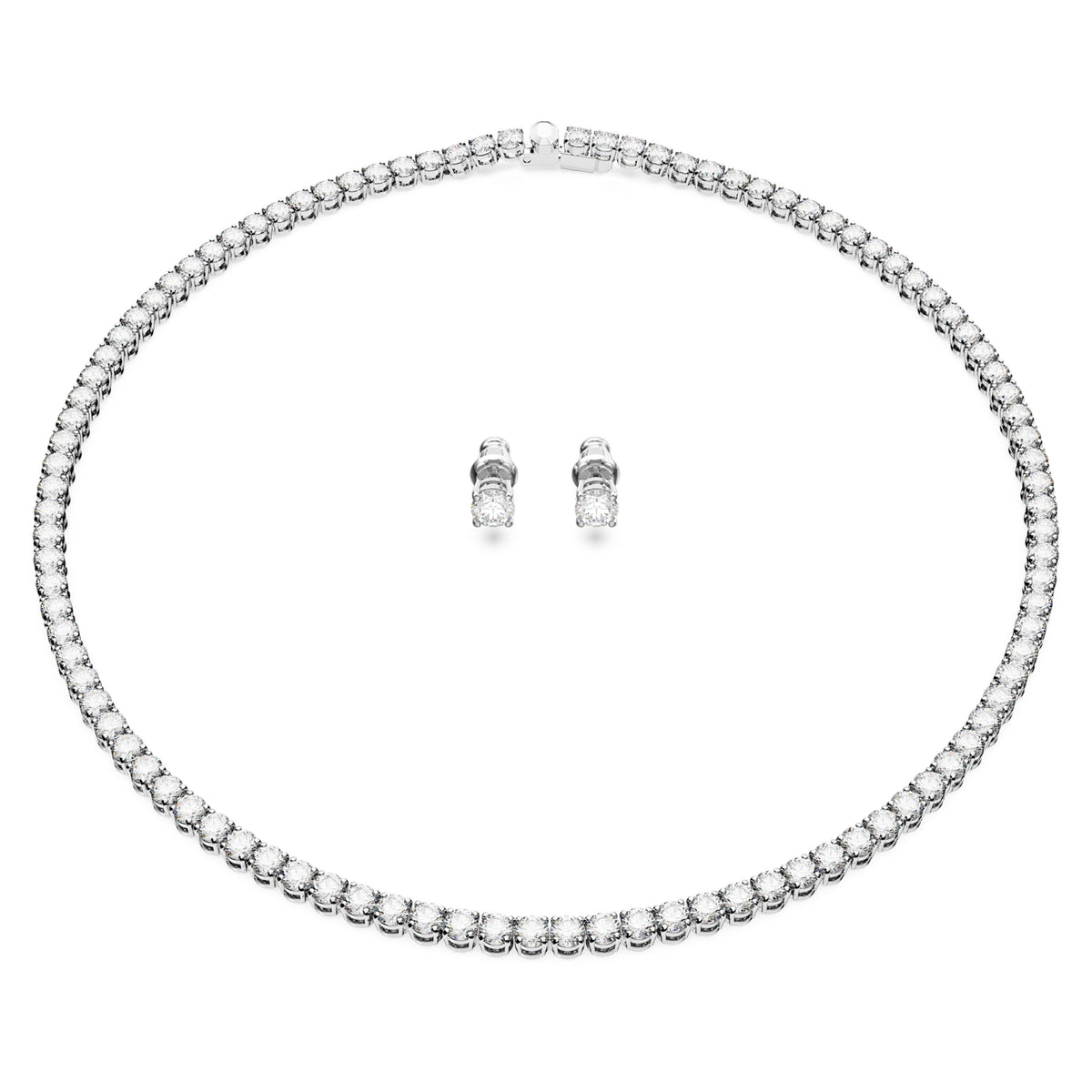 MATRIX TENNIS SET, NECKLACE AND EARRINGS - WHITE, RHODIUM