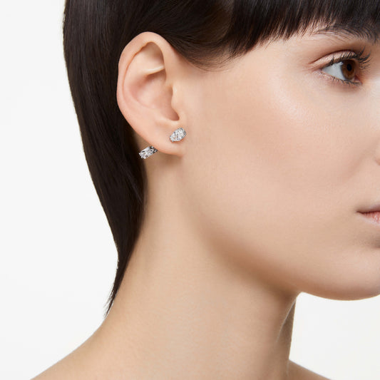 MESMERA BAR EARRINGS - WHITE, RHODIUM