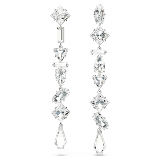 MESMERA DROP EARRINGS ASYMMETRICAL - WHITE, RHODIUM