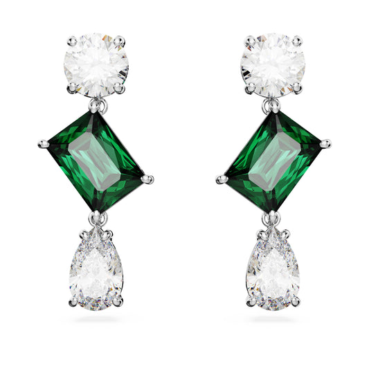 MESMERA DROP EARRINGS - GREEN, RHODIUM