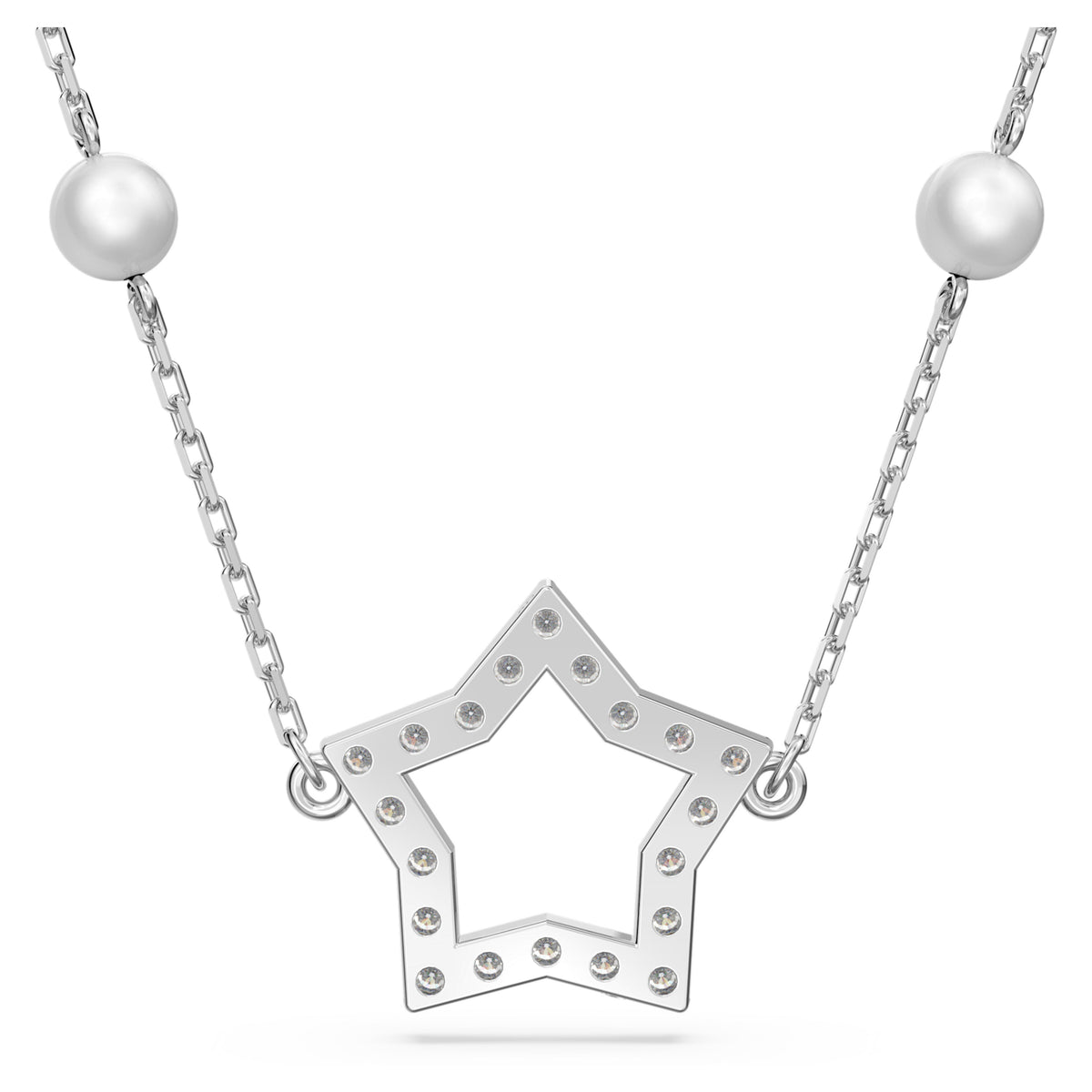 STELLA NECKLACE PEARL STAR - WHITE, RHODIUM