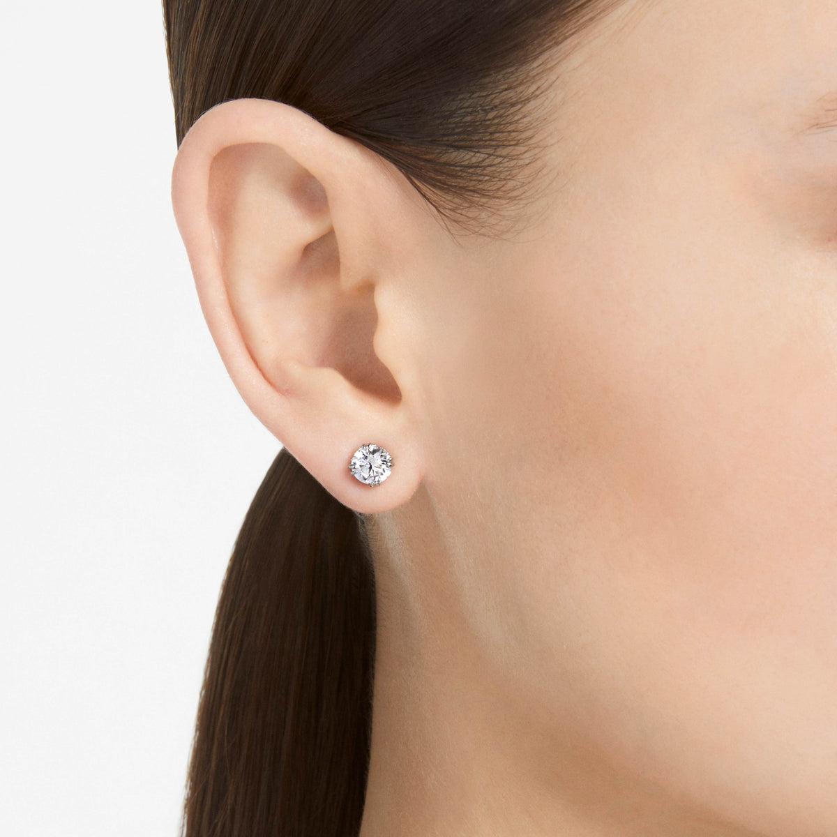 STILLA STUD EARRINGS - WHITE, RHODIUM