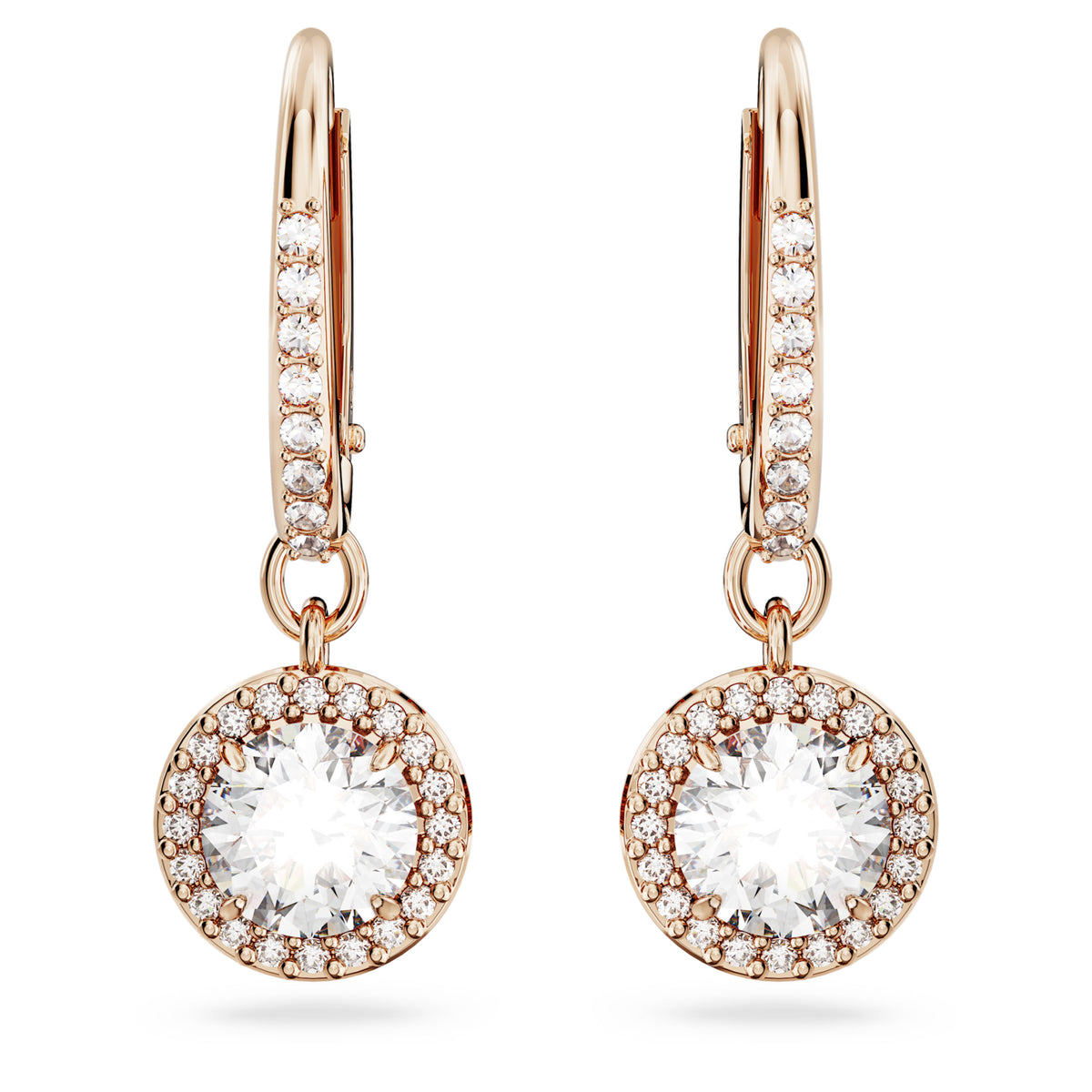 UNA ANGELIC DROP EARRINGS PAVE - WHITE, ROSE-GOLD