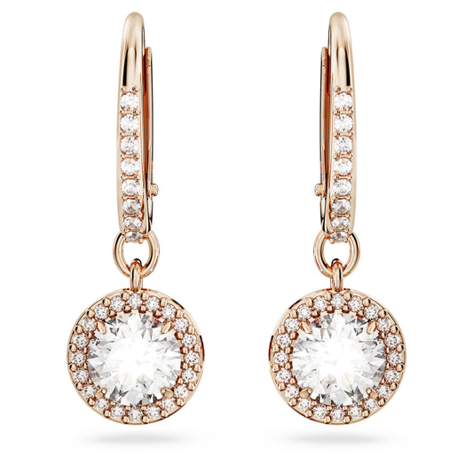 UNA ANGELIC DROP EARRINGS PAVE - WHITE, ROSE-GOLD