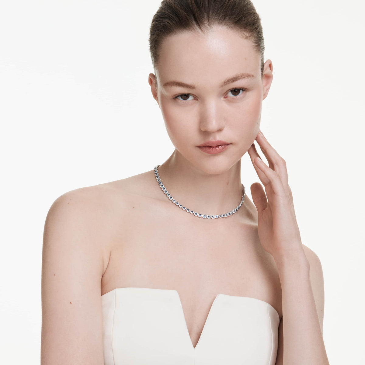 UNA ANGELIC TENNIS NECKLACE - BLUE, RHODIUM
