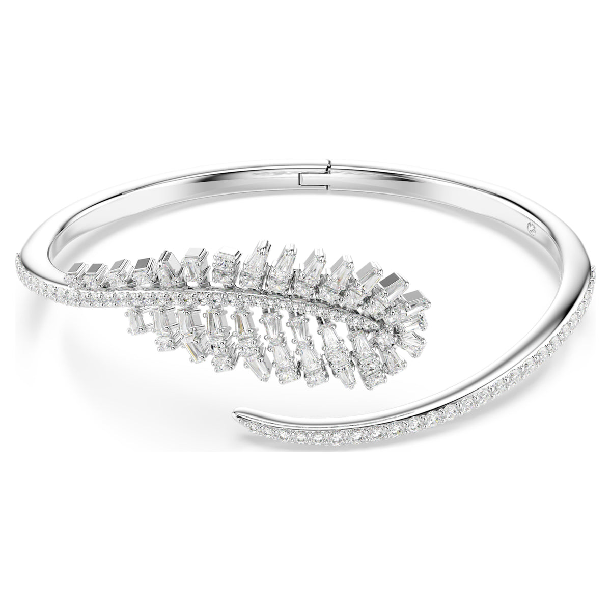 VIENNA BANGLE FEATHER - WHITE, RHODIUM