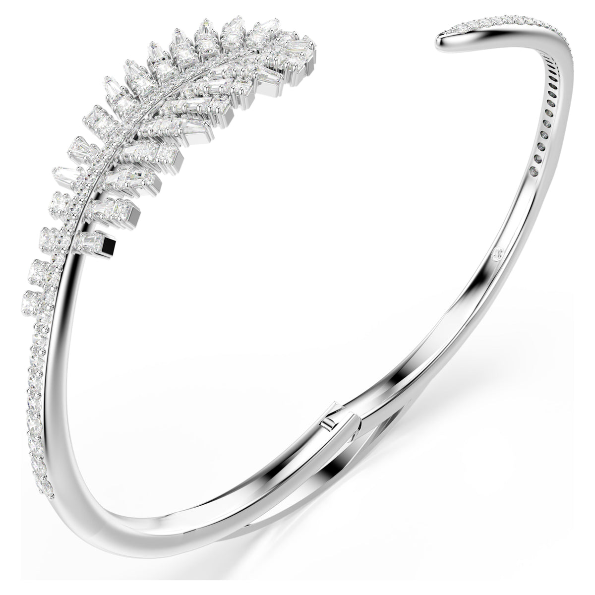 VIENNA BANGLE FEATHER - WHITE, RHODIUM