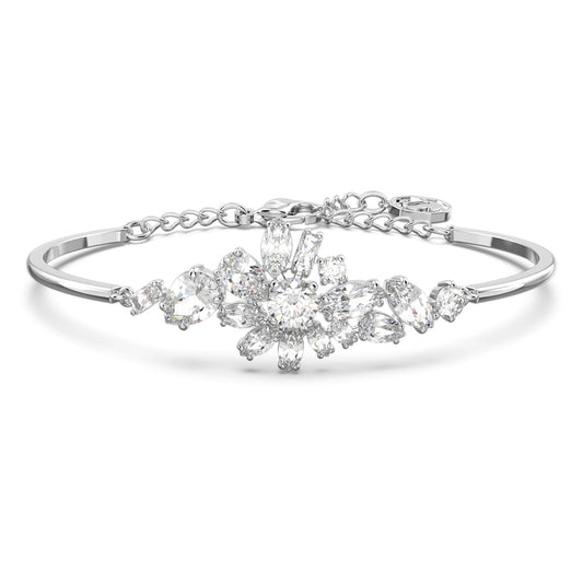 GEMA BANGLE FLOWER - WHITE, RHODIUM