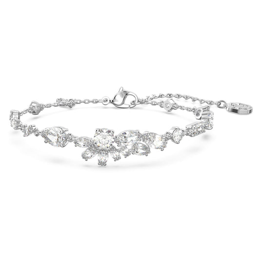 GEMA BRACELET FLOWER - WHITE, RHODIUM