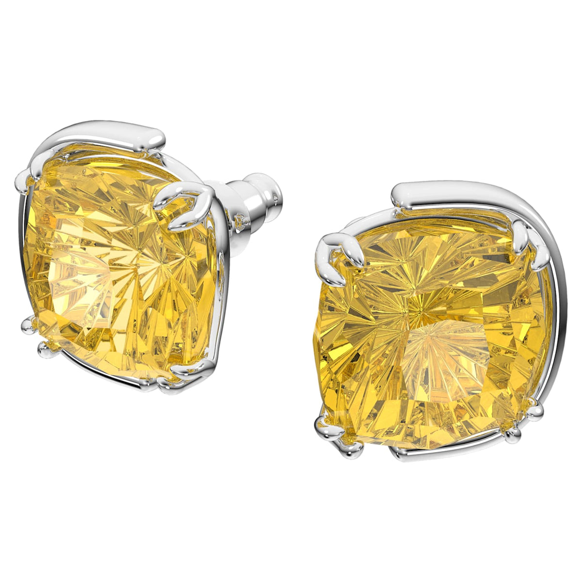 HARMONIA STUD EARRINGS CUSHION - YELLOW, RHODIUM