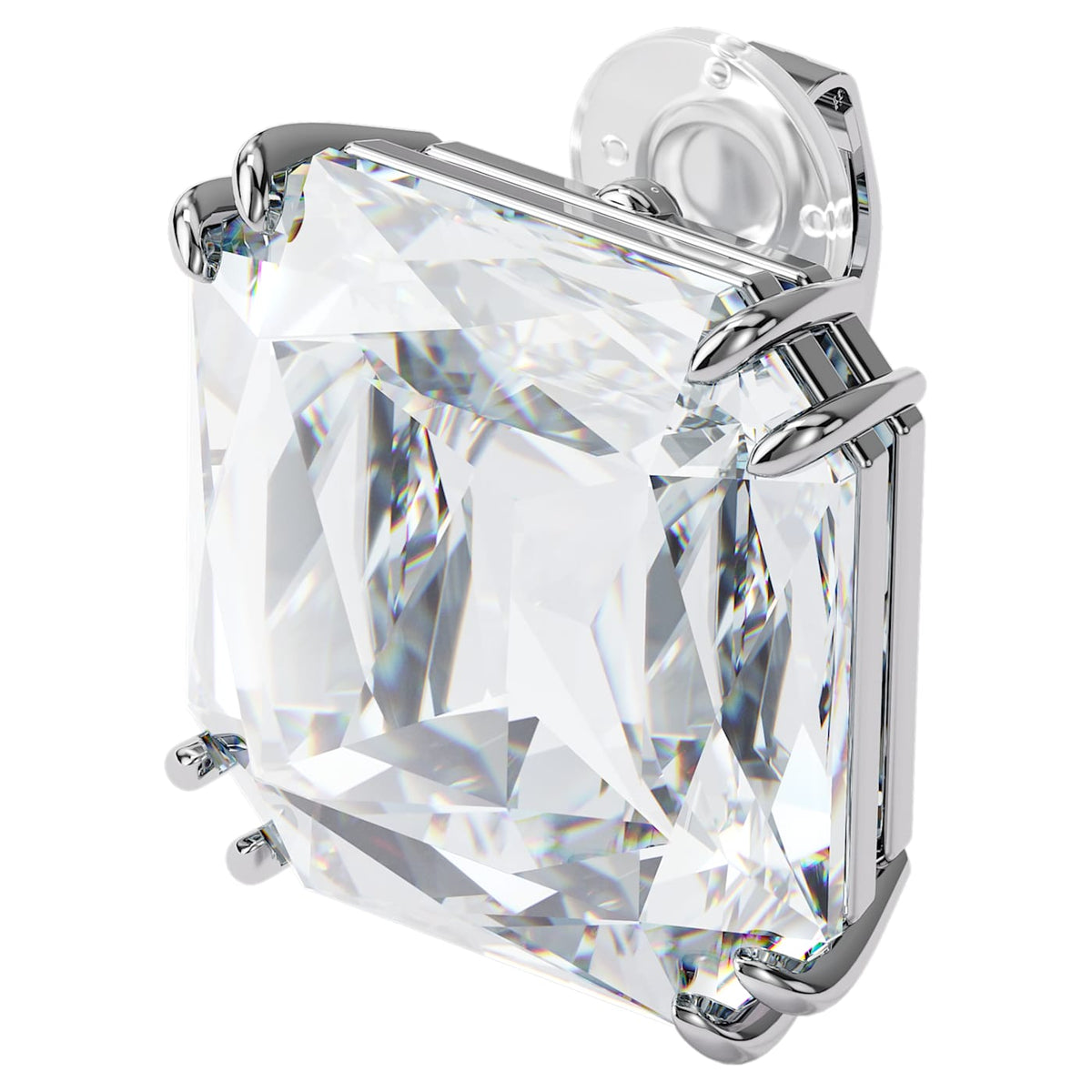 MESMERA EARRING SQUARE SINGLE - WHITE, RHODIUM