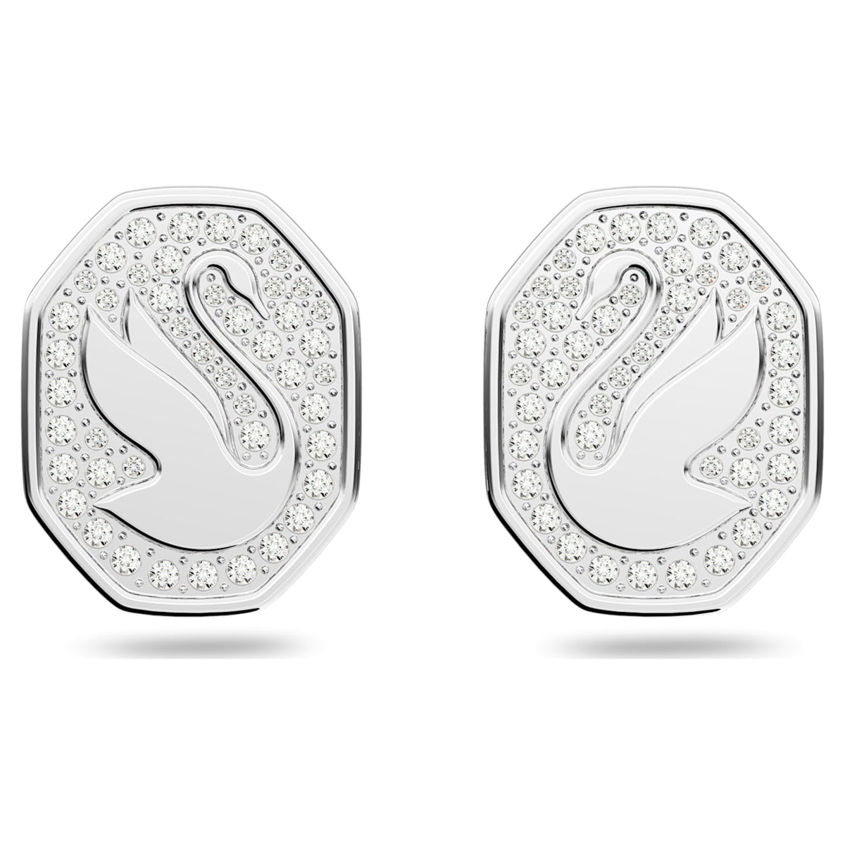 SIGNUM SWAN STUD EARRINGS - WHITE, RHODIUM
