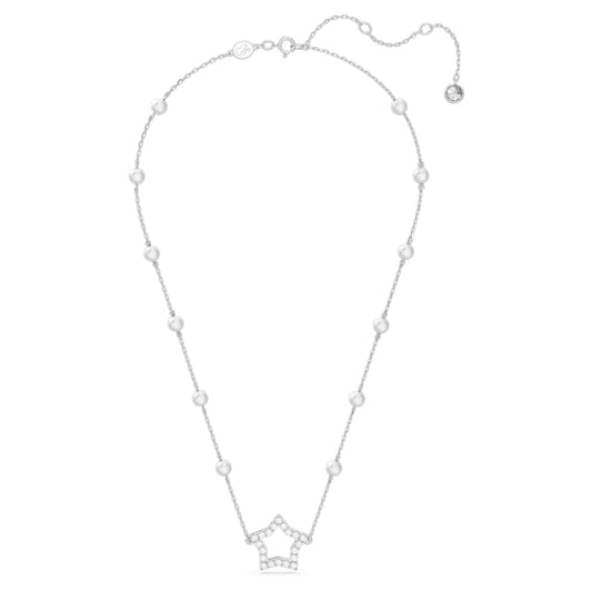 STELLA NECKLACE PEARL STAR - WHITE, RHODIUM