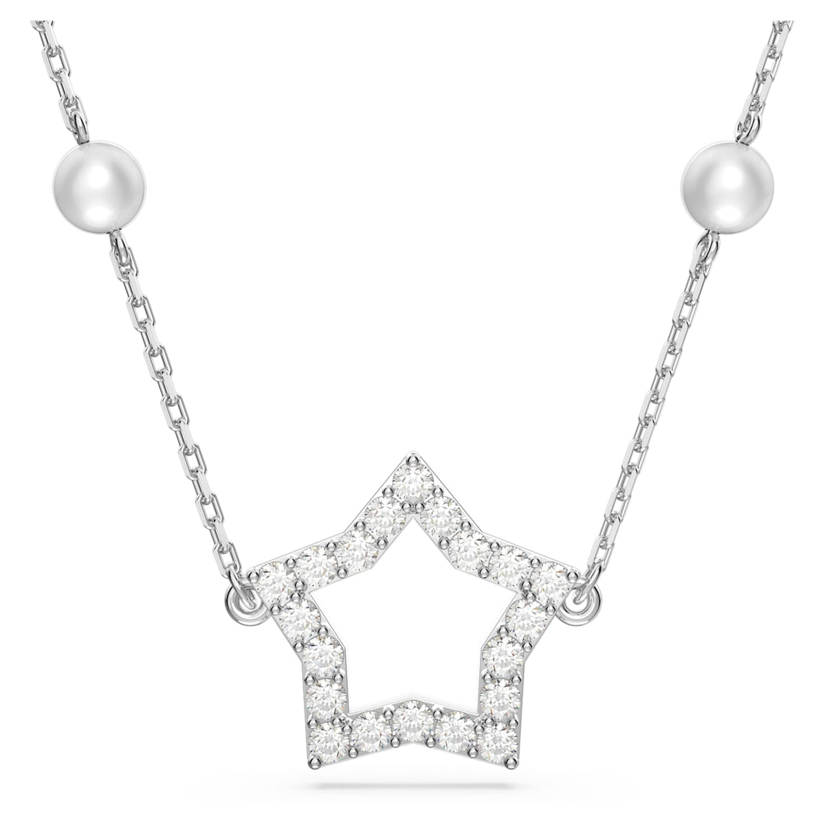 STELLA NECKLACE PEARL STAR - WHITE, RHODIUM